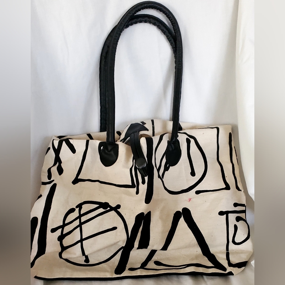 L K Brand Black and White Abstract Pattern Cloth Tote. 13"x 13"  Cloth BagThis L